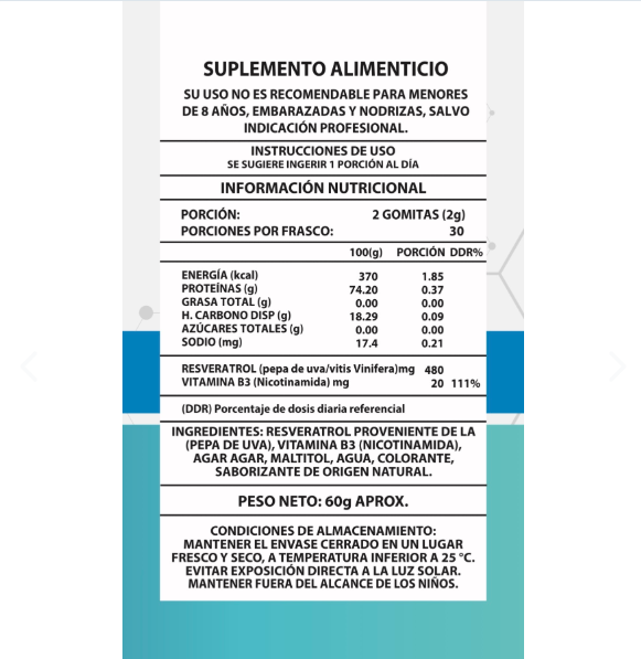 Gomitas de NAD+ Resveratrol 1000 mg – 60 Unidades
