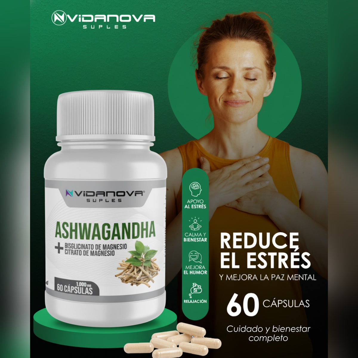 Ashwagandha + Magnesio 1000 mg – 60 Cápsulas