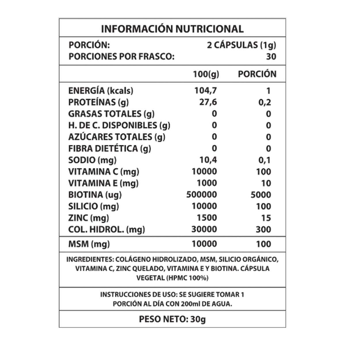 Biotina + Colágeno 1000 mg – 60 Cápsulas