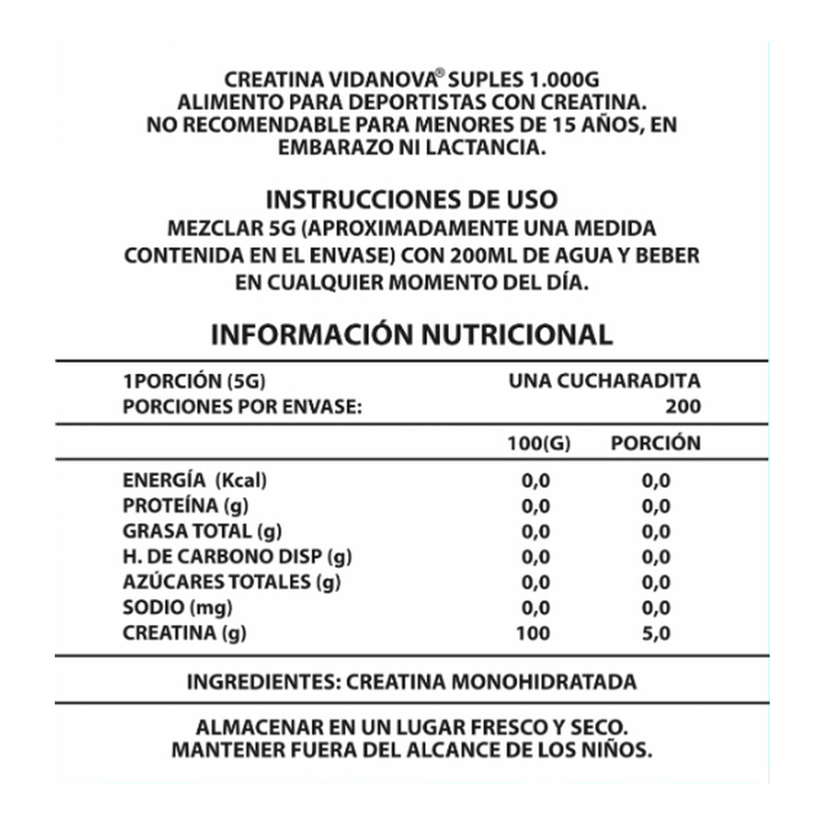Creatina Monohidratada Micronizada 1 kg (200 Mesh)