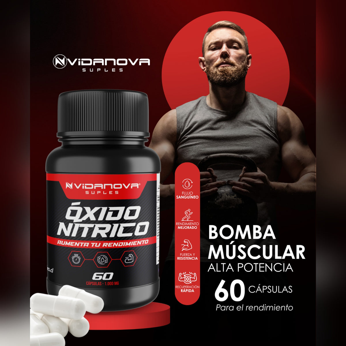 Óxido Nítrico Vidanova 1000 mg – 60 Cápsulas